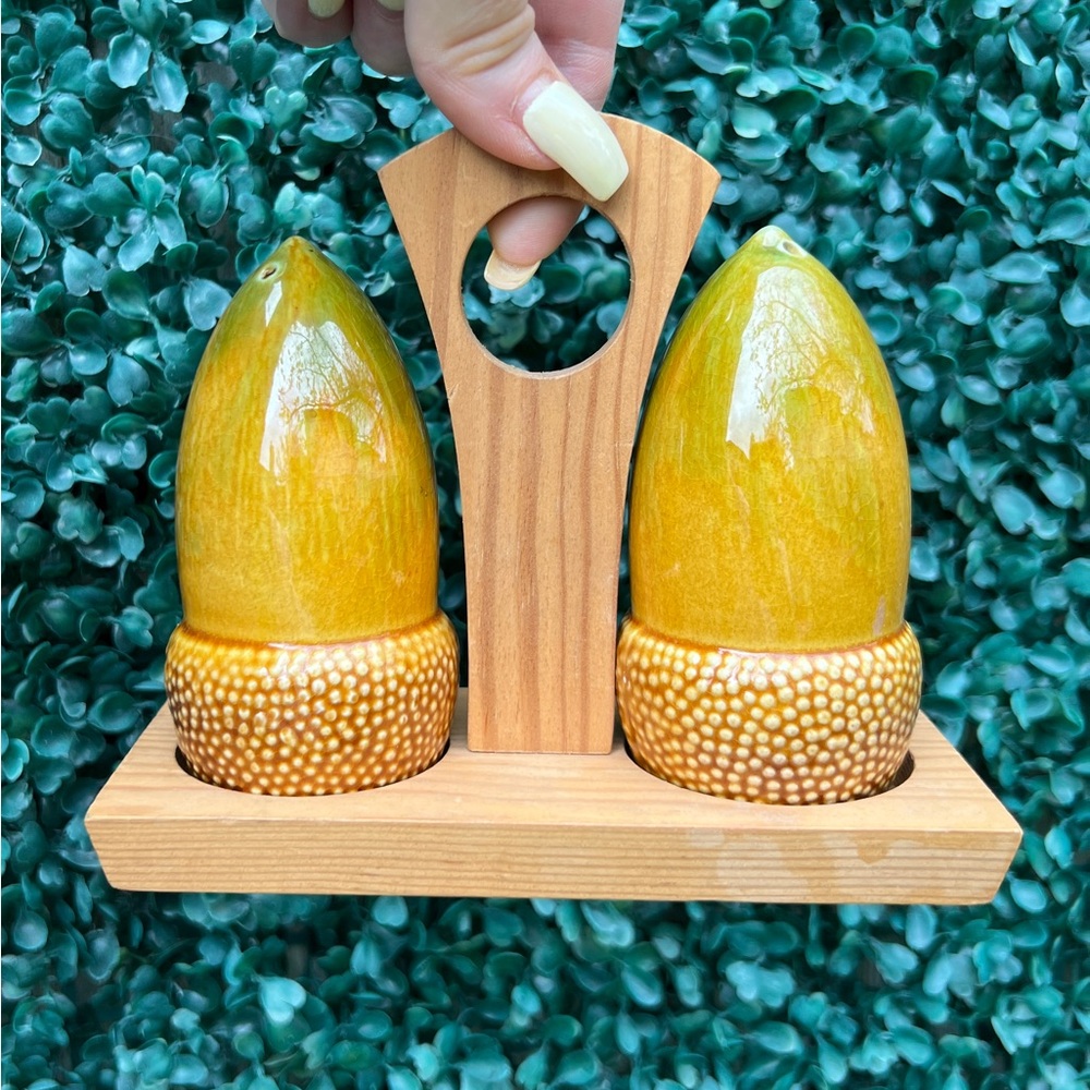Vintage ceramic acorn salt and pepper shakers made in Portugal fall home decor